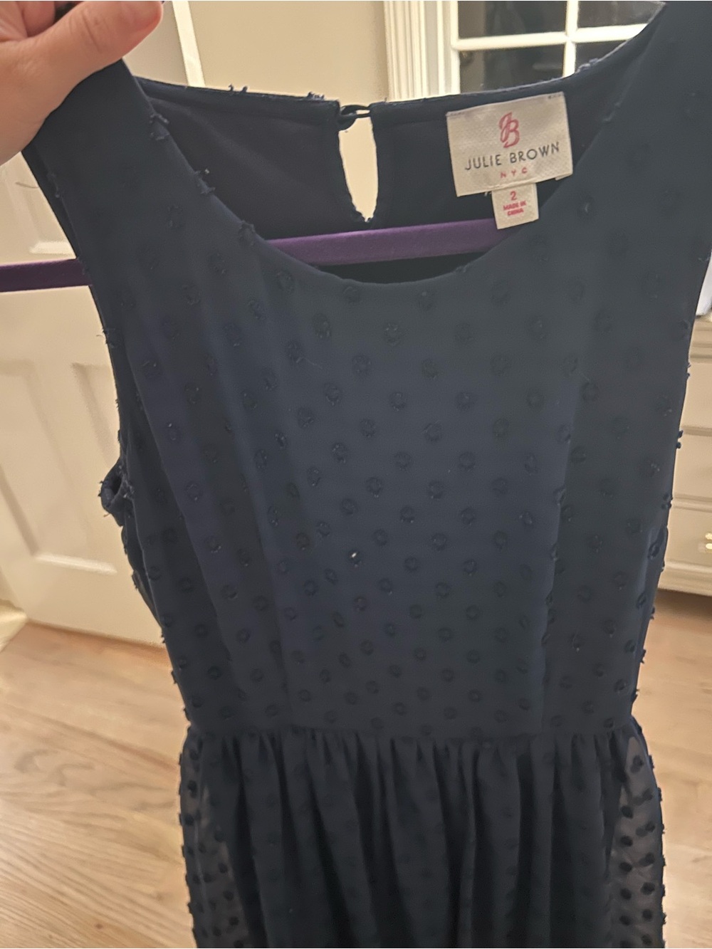 JB by Julie Brown Navy Sleeveless Textured Dot Party Dress